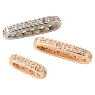 14K包金微镶锆石双排椭圆隔珠手工diy珍珠手链多孔白金色隔片配件