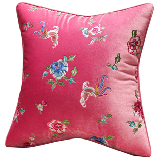 新中式绒布刺绣客厅沙发抱枕中古风靠枕靠垫红木椅子床头靠背垫套