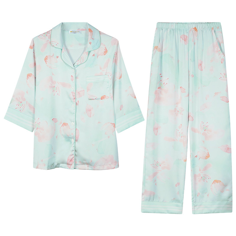 好波春夏新品睡衣女长袖长裤女家居服性感睡裙可外穿睡衣HJF2454