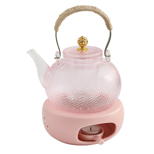 茶壶蜡烛加热温茶炉底座煮茶器耐高温玻璃粉色茶具套装轻奢高级感