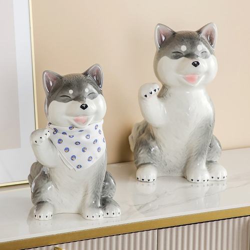 可爱陶瓷柴犬招财大摆件玄关送礼装饰品鞋柜饰餐厅摆家居客厅礼品