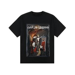 cl短袖卡通动画字母印花图案高清印花男女秋冬圆领宽松t恤情侣ins