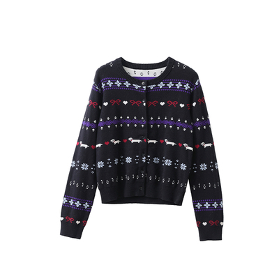 popchrio羊绒费尔岛提花开衫