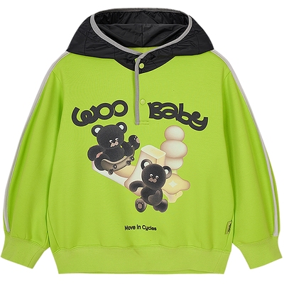 [毛怪]woobaby儿童加绒卫衣保暖男童女童25秋季新品轻盈连帽上衣