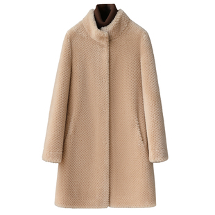 羊剪绒大衣女2025冬新中长款气质韩版简约海宁羔羊毛颗粒皮草外套