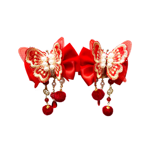 儿童过年汉服头饰女发夹中国风宝宝红色拜年头花古风女童新年发饰