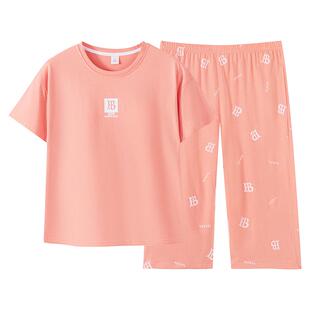 100%纯棉短袖睡衣女夏季免穿内衣自带胸垫可外穿时尚韩版家居服套