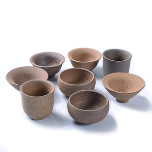 小雅 手工粗陶个人杯 质朴禅味老岩泥主人杯茶盏复古大容量茶杯