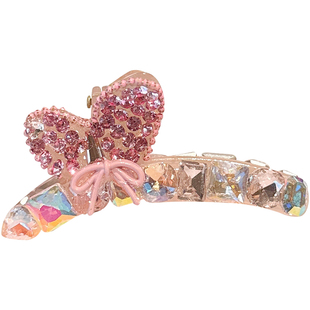 少女粉兔耳朵蝴蝶结闪钻碎发抓夹女前额侧边发夹后脑勺鲨鱼夹发饰