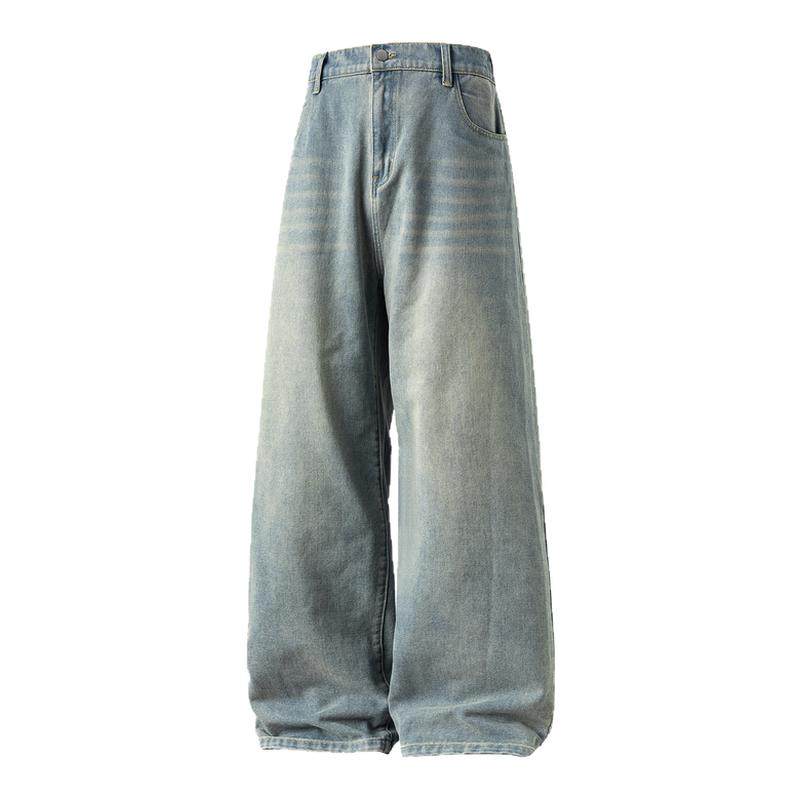 WASSUP美式浅色水洗蓝牛仔裤cleanfit复古直筒宽松做旧阔腿长裤子