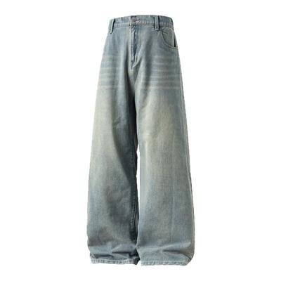 WASSUP美式浅色水洗蓝阔腿牛仔裤