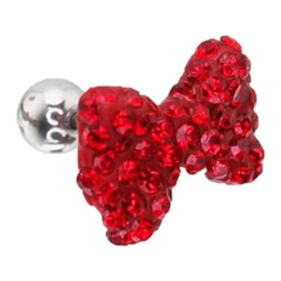 Shinma 钛钢红色超闪小蝴蝶结满钻甜美可爱耳钉新年春节耳骨钉