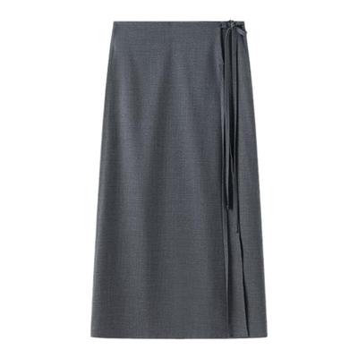 一片式围裹设计感羊毛半身裙女