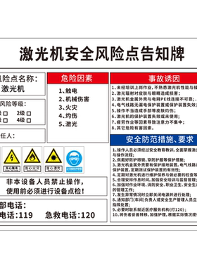 激光机岗位安全风险点告知牌卡