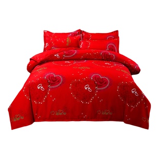 大红色纯棉床上用品加厚四件套结婚全棉中式婚庆双人床单磨毛被套