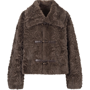 衣香丽影仿狐狸毛环保皮草短外套女2025年冬装新款复古翻领松绒系