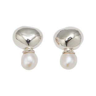 EWEST 新款巴洛克珍珠耳环女简约设计感银球耳钉轻奢耳饰高级耳坠