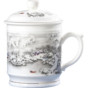 景德镇陶瓷大茶杯茶缸带盖带手柄马克杯家用大容量老板杯瓷杯水杯