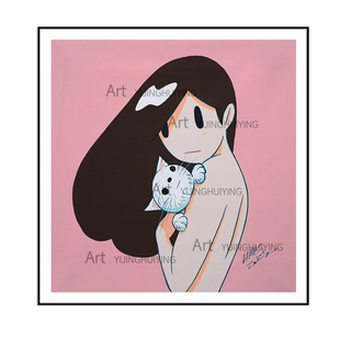 现代简约Takeru Amano天野健【维纳斯女孩小猫】潮流画少女心版画