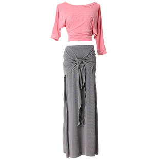 肚皮舞练功服新款仙女性感斜肩绑带显瘦糖果色长裙东方舞表演团服