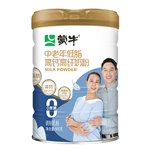 蒙牛中老年低脂高钙高纤奶粉800g*2营养牛奶粉早餐0蔗糖食品送礼