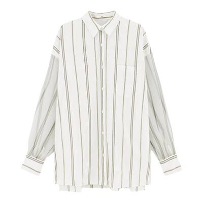 sly半透明休闲条纹设计长袖衬衫