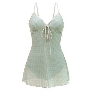 假面猫 韩国ins泳衣女款泡温泉连体修身遮肚显瘦小清新度假风泳装