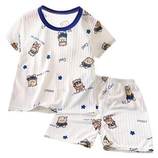 夏新款儿童冰丝套装男女童短袖裤空调服中小童宝宝卡通睡衣家居服