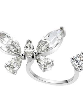 夜明珠小众设计风纯银蝴蝶戒指