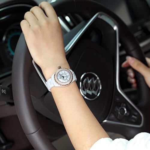 米格（MIGE）镶钻陶瓷钢带石英女表时尚气质防水腕表MG88006夜光