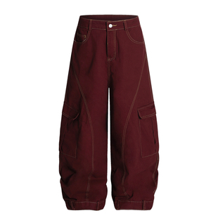 期望Studio美式解构做旧阔腿倒装弯刀牛仔裤男女宽松休闲工装裤子