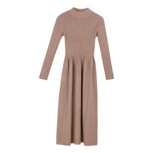 2026双层领新款修身黑色长款针织连衣裙秋冬季女士过膝毛衣裙摆裙