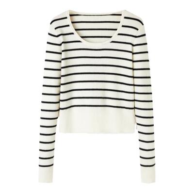 TKYSHOP圆领条纹绵羊毛针织衫