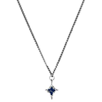 蓝十字星钛钢蛇骨链男女项链吊坠