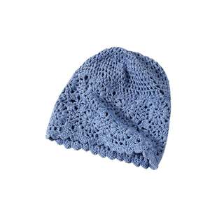 编织堆堆帽子女2024新款蕾丝包头帽夏季薄款镂空钩花针织毛线帽潮