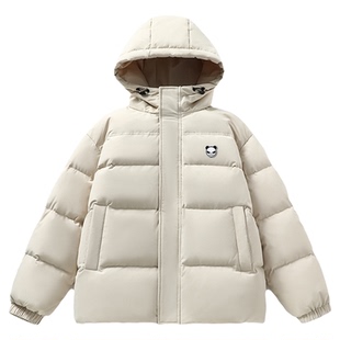 Hipand你好熊猫潮牌连帽防风羽绒服男女款防寒纯色外套2024冬季B