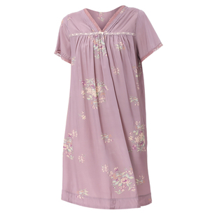 曼诺曼蒂克睡衣女夏季丝丽绸短袖睡裙印花宽松薄款甜美家居服套装