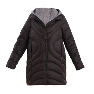 Gitti/吉蒂可拆卸针织连帽中长鸭绒羽绒服女保暖柔软舒适G255583