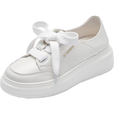 莱尔斯丹厚底真皮松糕板鞋小白鞋