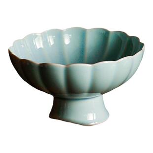 云遇川果盘点心糕点盘高白瓷影青餐具纯色陶瓷高脚盘糕点干果贡盘