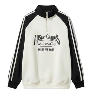 女大童加绒卫衣2025秋冬款新款初高中生少女半拉链宽松保暖上衣