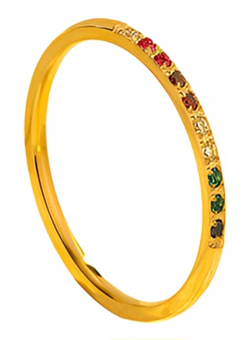 简约精致彩色锆石戒指女小众设计高级感轻奢不掉色素圈指环