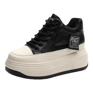 女士鞋子搭配裙子穿的爆款松糕鞋厚底真皮百搭中帮休闲运动老爹鞋