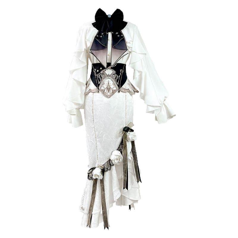 环星门白色哥特Lolita鱼尾礼服裙