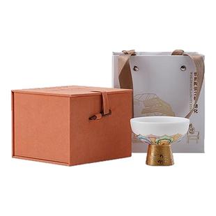 七彩莲花高档羊脂玉瓷茶杯茶盏福海升莲杯子个人专用主人杯礼盒装