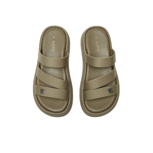 百思图夏商场新款时尚运动风休闲厚底增高女外传拖鞋BG166BT4