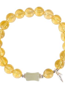 天然黄水晶手串女款招财貔貅和田玉竹节手链饰品朋友闺蜜生日礼物