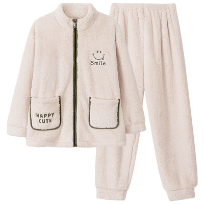 珊瑚绒睡衣女可外穿冬季雪花绒保暖加厚开衫拉链少女生学生家居服