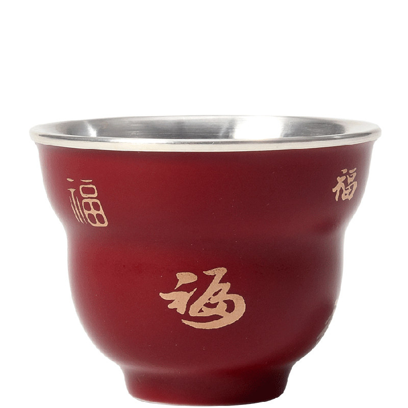 足银999手工烫金福字品茗杯
