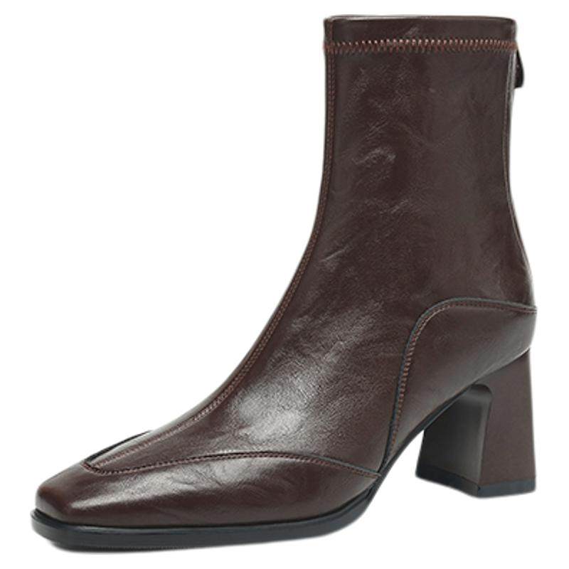 星期六高跟短靴女2025秋冬新款法式气质粗跟瘦瘦靴黑色高级感靴子